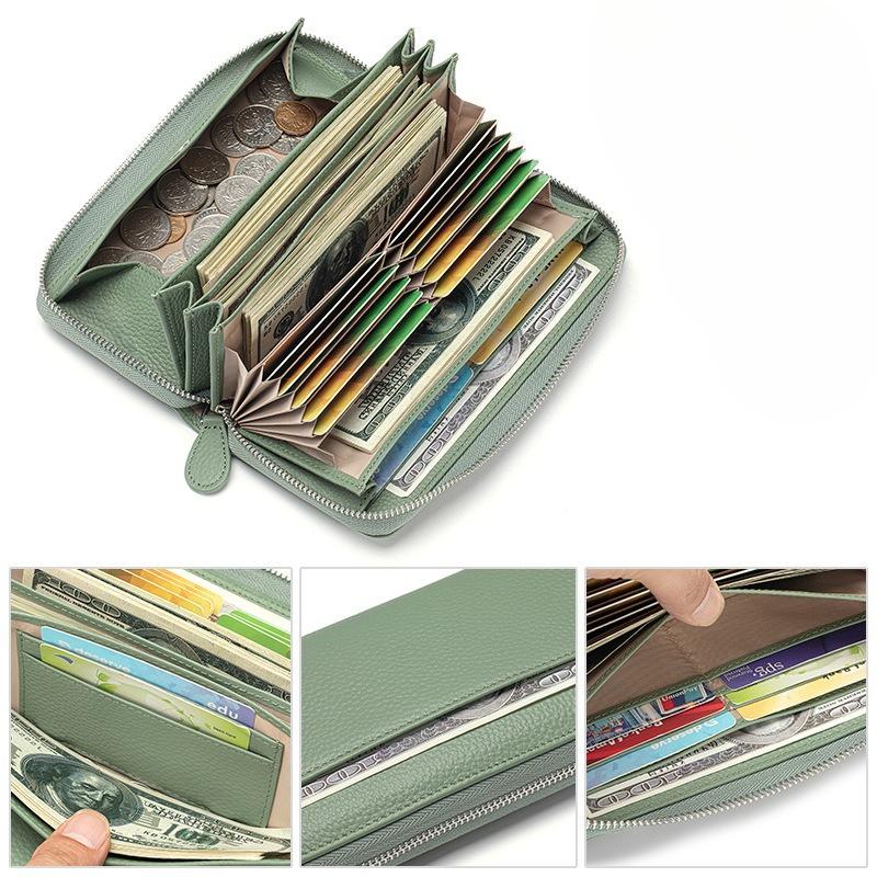 Cowhide Organ Bag, Long Zipper Lady's Wallet, Genuine Leather Large-capacity Clutch