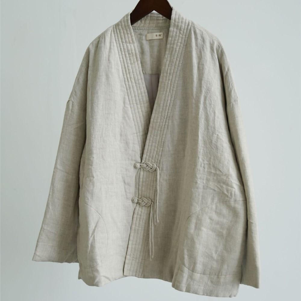 

Johnature Women Vintage Winter Solid Color Chinese Style Coats Warm Button V-Neck Long Sleeve Coats One Size бежевий