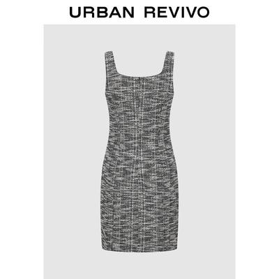 UR 2025 Autumn Chic Contrast Tweed Belted Dress