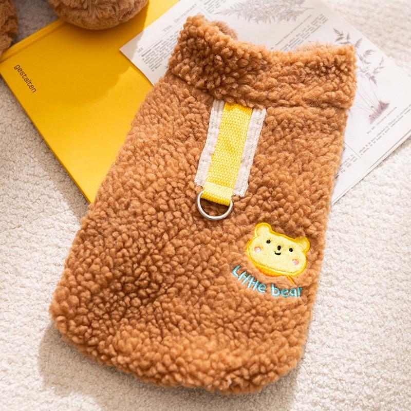 Pet Dog Warm Fleece Jacket With Bear Design Two-Leg Harness Compatible Small Medium Breed Coat Teddy