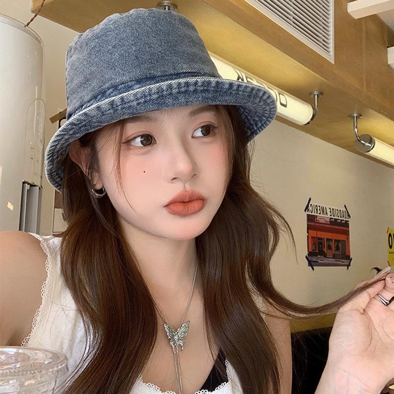 Japanese washed denim fisherman hat children spring and summer 2025 versatile face small sunshade sunscreen basin hat
