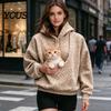 Women Oversized Hoodie Leopard Print Pet Carrier for Women, Hooded Sweatshirt Dog Hands Free & Cat Carrying, Long Sleeve Pullover Top with