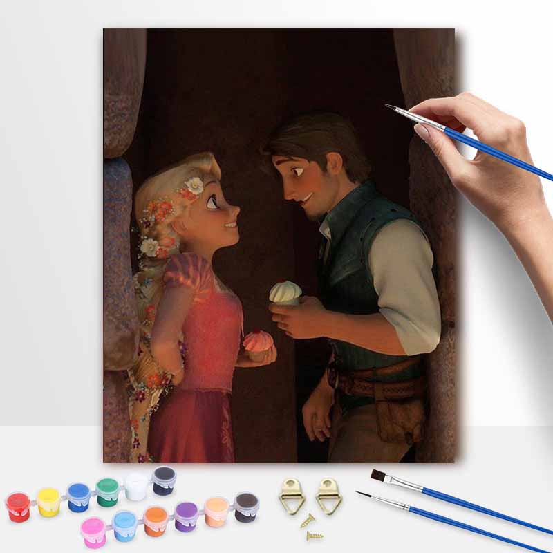 Disney oil painting Rapunzel Flynn Rider art handmade diy painting home decoration gift 20x30cm
