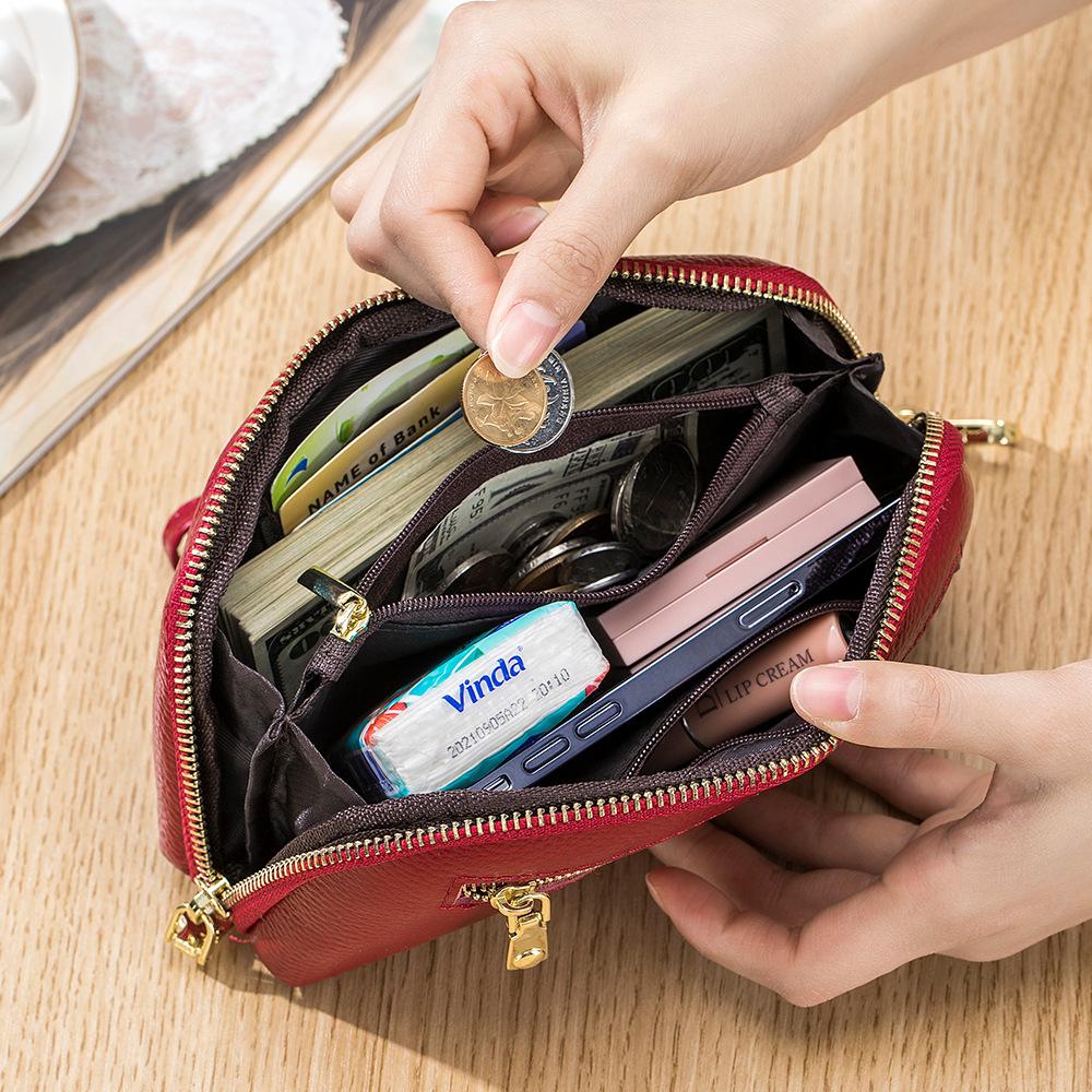 Genuine Leather Women's Wallets Multifunction Phone Storage Bag Pleated Cowhide Card Holder Coins Pocket Purse Women Handbags