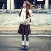 Gonna midi plissettata grigia in lana a vita alta da donna - Stile coreano a trapezio Autunno/Inverno