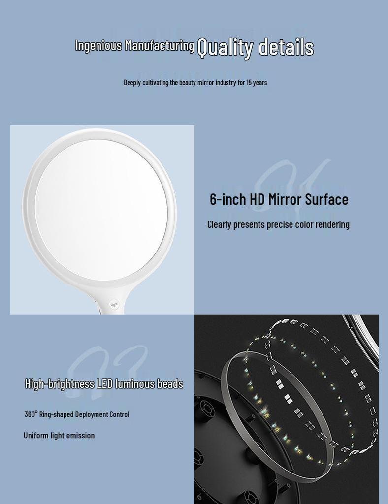 Feise Durable Handheld Vanity Mirror with LED Light
