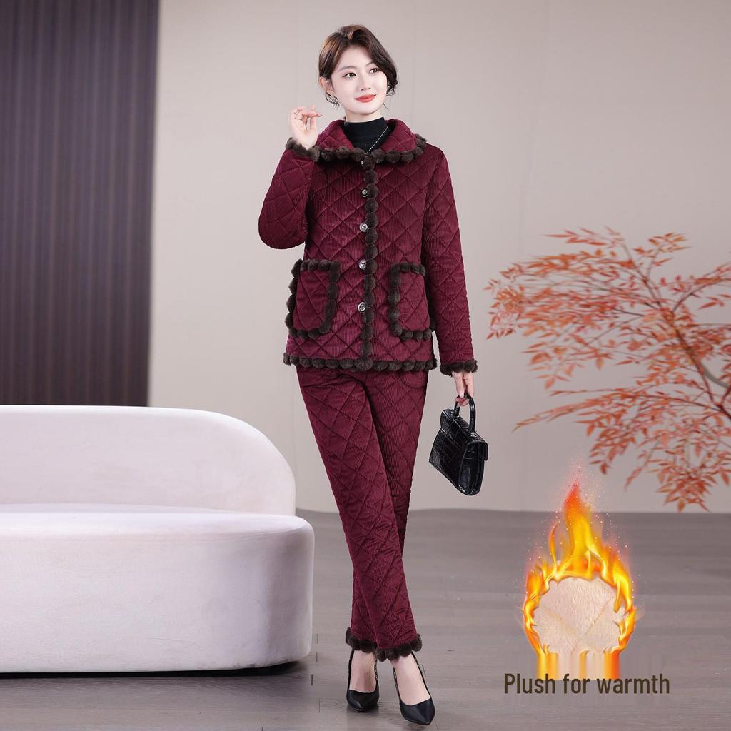 2025 Fleece-lined Windproof Two-Piece Set: Keeps Middle-aged and Elderly Moms Warm In Winter