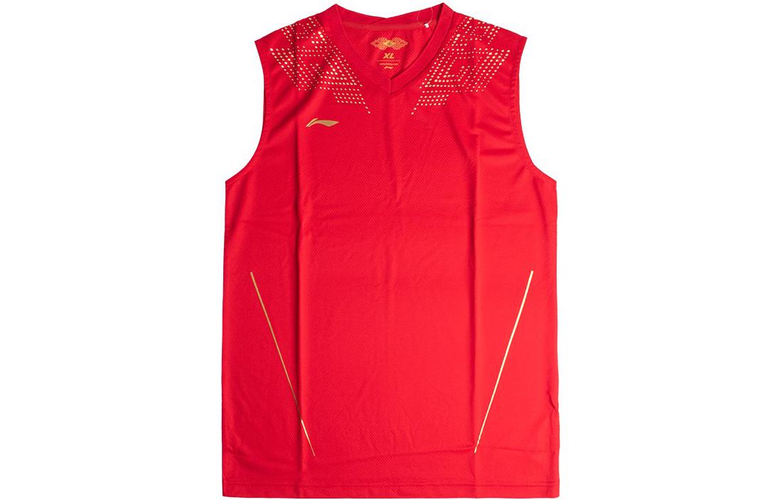 Li Ning Tank Tops Men s Red V Neck Moderate Straight Fit AVSQ145-1 L