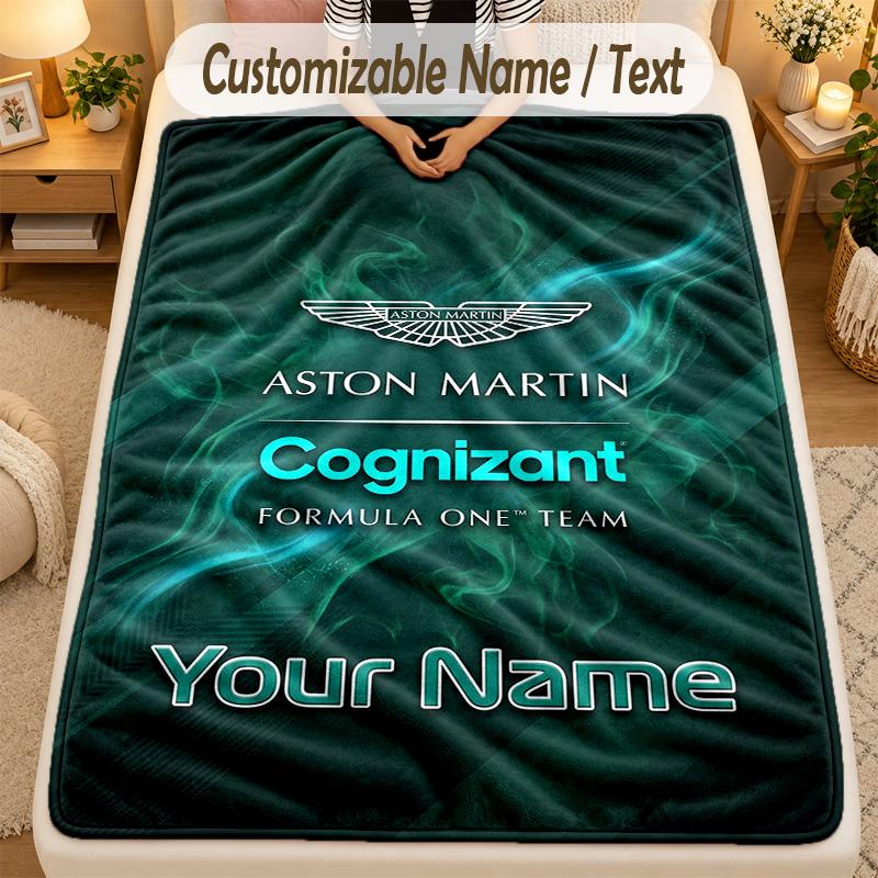 Flannel BlanketAston Martin Custom Name Text Personalized Soft Warm Throw Blanket Home Decor Gift