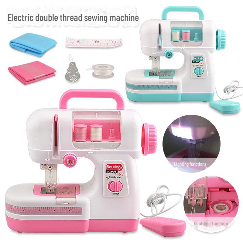 Elektrische Doppelfaden-Nähmaschine zum Selbermachen für Kinder: Simuliertes leichtes Kleingerät zum Nähen im Haushalt, ideales handgefertigtes Spielzeug für Mädchen.