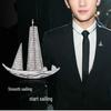 Men's Smooth Sailing Sailboat Zircon Brooch: Elegant Suit Jacket Pin Accessory