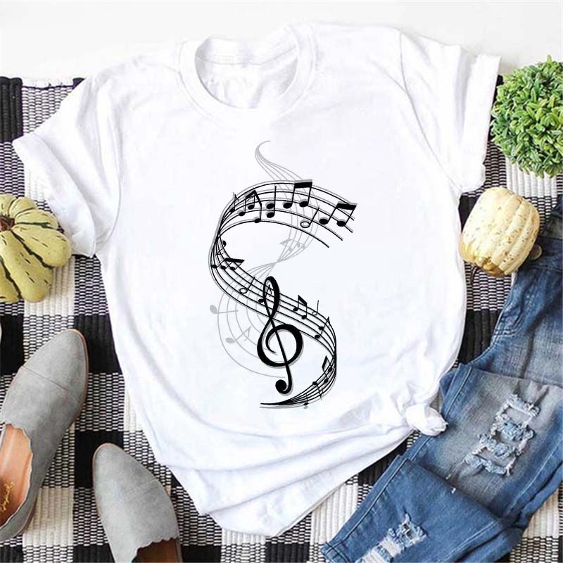 Maycaur Harajuku Women T Shirt Music Note Printed Tops Women New Black Tshirt Ladies Fashion Graphic Tees FeUnisex Tops Tshirts