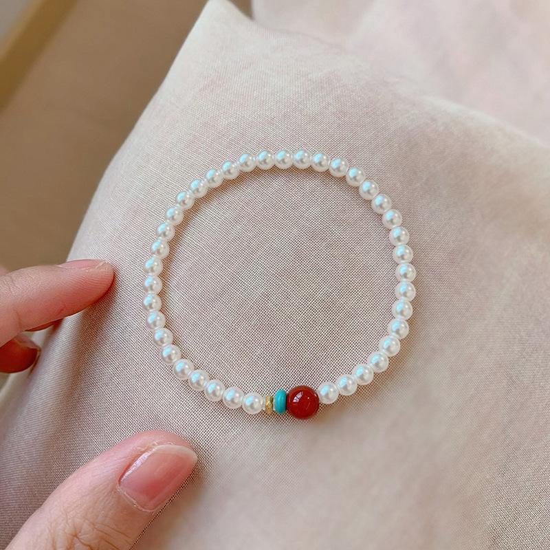 Handmade Red Crisp & Moon Amber Bracelet, New Chinese National Style Women Jewelry, Travel Souvenir