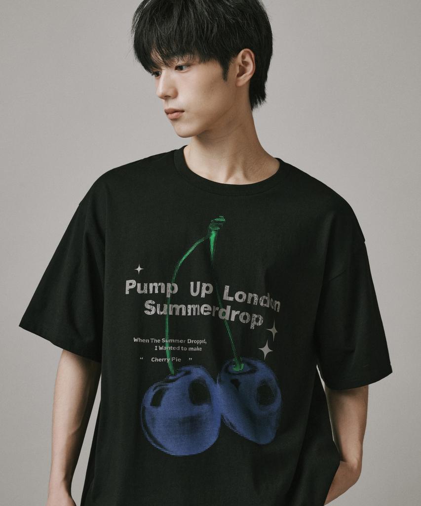 Beodeonteu Blue Cherry Short Sleeve T-Shirt [Black]