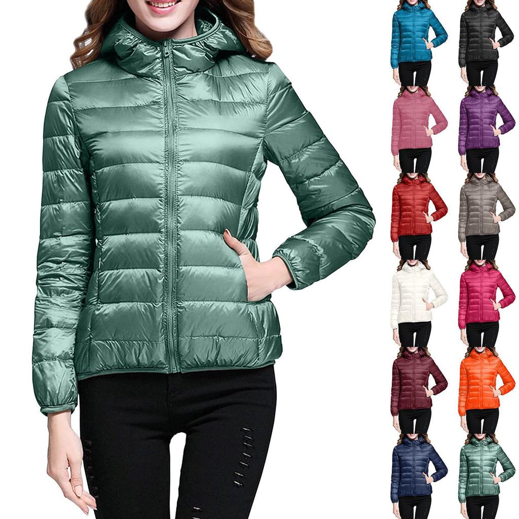 Winter New Style, Women's, Casual, Solid Color, Lightweight Waterproof Down Jacket, White Duck Down, Hooded Down Jacket, Outerwear