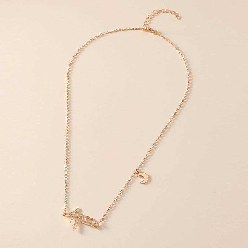 European Creative Retro Heartbeat Moon Necklace - Trendy Alloy Hollow Design Eco-Friendly