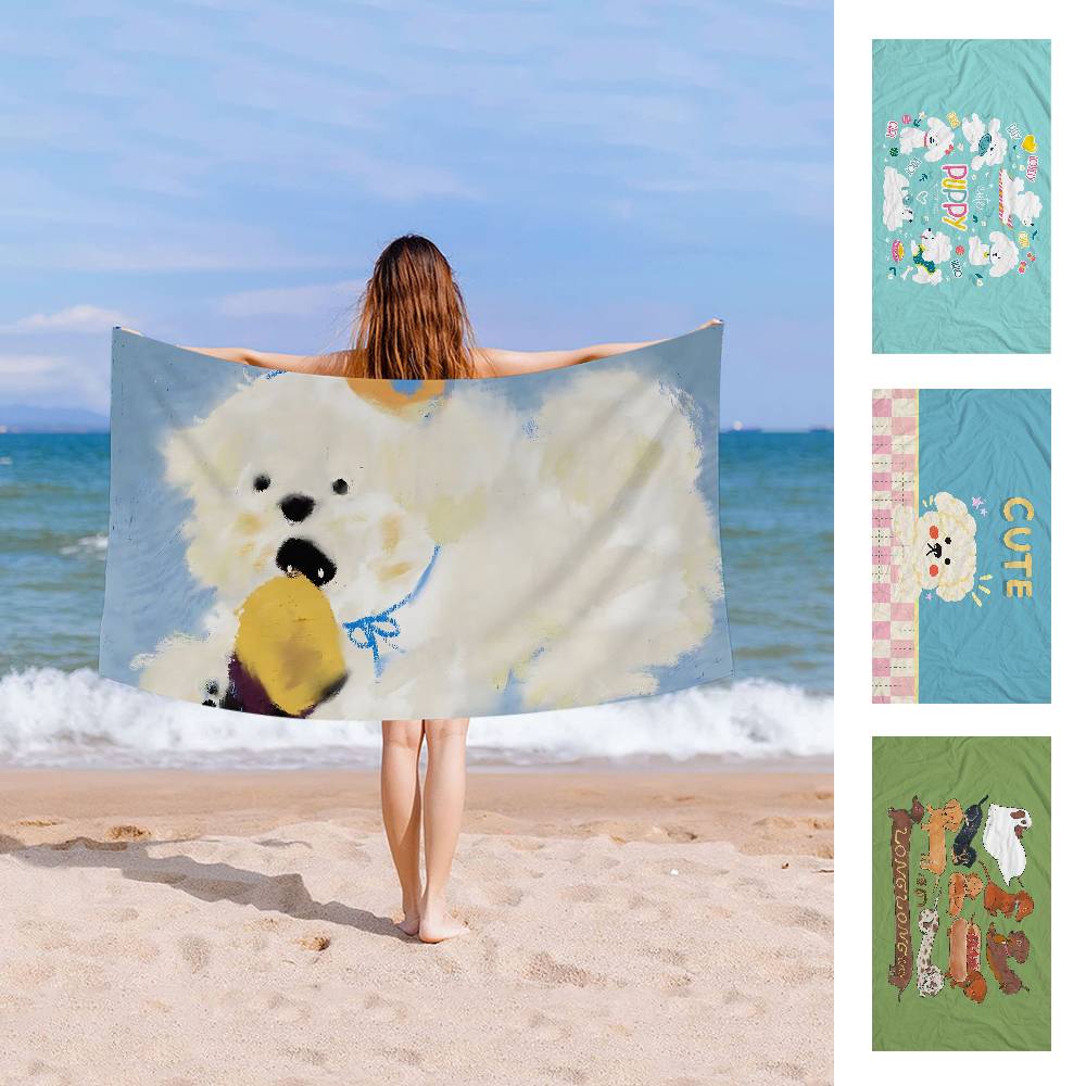 Cute Puppy Pizza Funny Vintage Cartoon Microfiber Beach Towel Absorbent Quick dry Soft Yoga Resort Mountain Climbing Towel