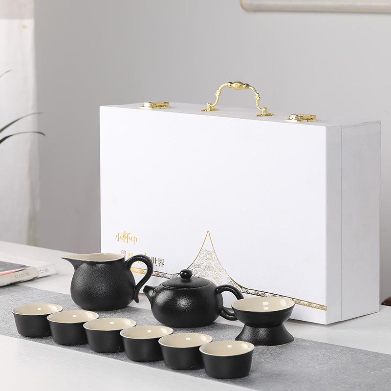 Coarse Pottery 10-Piece Teapot and Teacup Kung Fu Tea Ceramic Complete Household Simple Gift Box Set