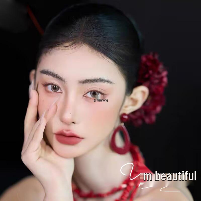 Retro Wine Red Fabric Flower Bridal Hairpin - Classical Chinese Style Headpiece