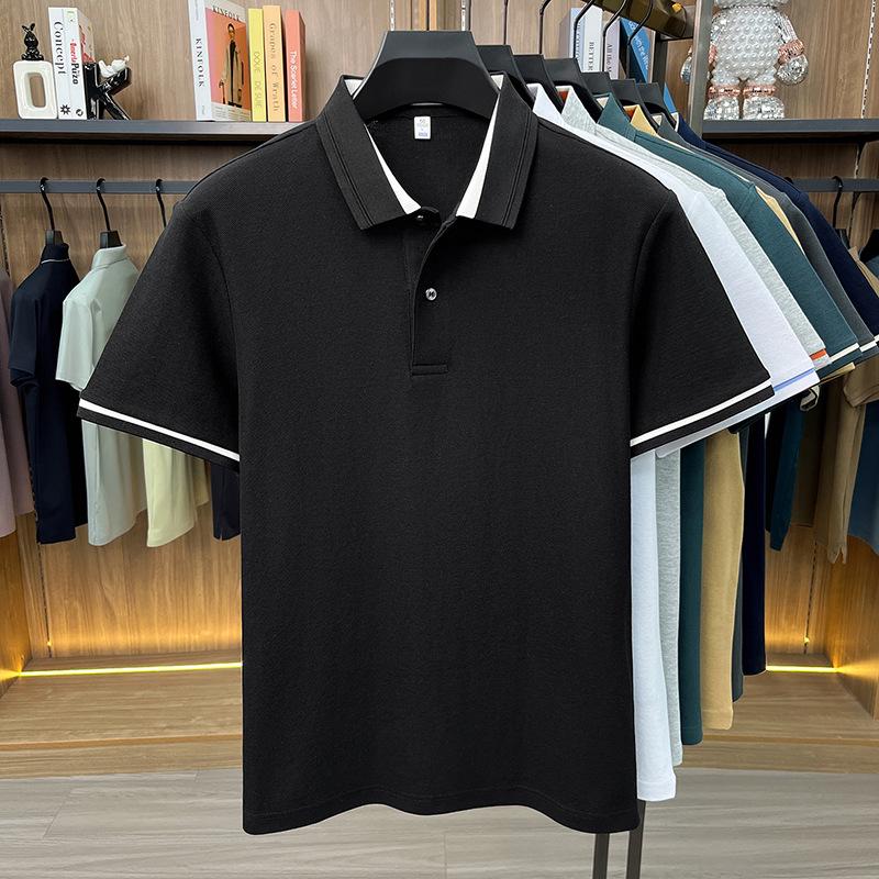 Men's Breathable Cotton Polo Shirt: Short Sleeve, Skin-Friendly, Light Business Casual, Lapel T-shirt, Versatile Base Layer Top.