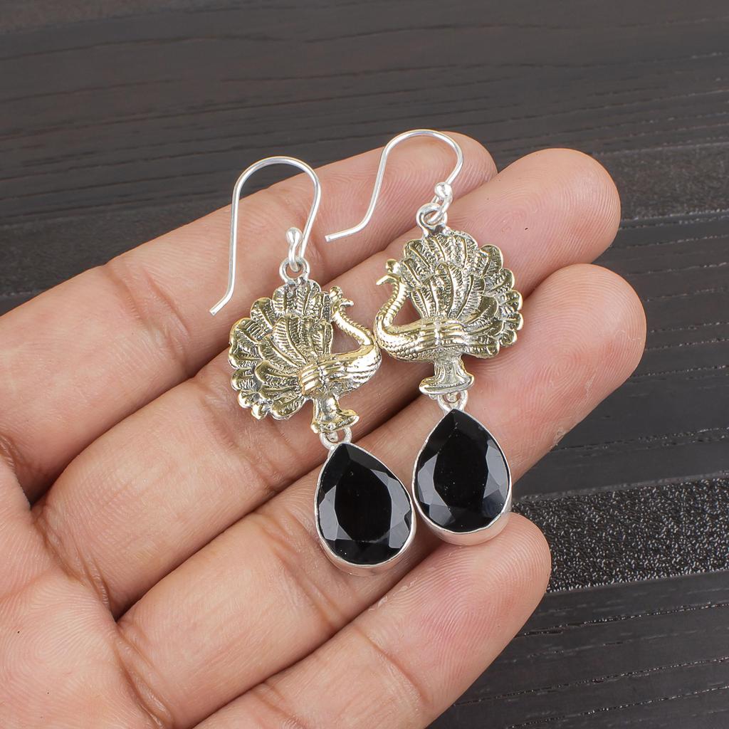 Black Onyx 925 Solid Sterling Silver Earrings, Handmade Gemstone Jewelry Earrings For Memorial Day