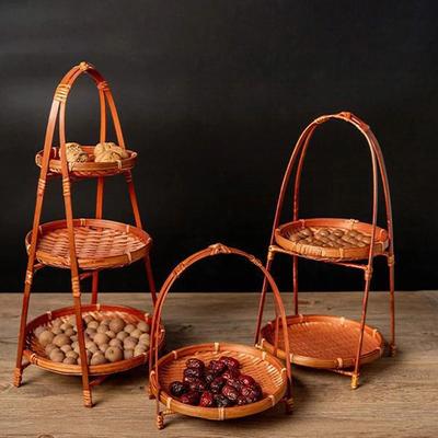 1Pcs Fruit Food Vegetable Bamboo Woven Basket 1/2/3 Layers Handwoven Storage Basket Multi-function Standing Tray For Kitchen