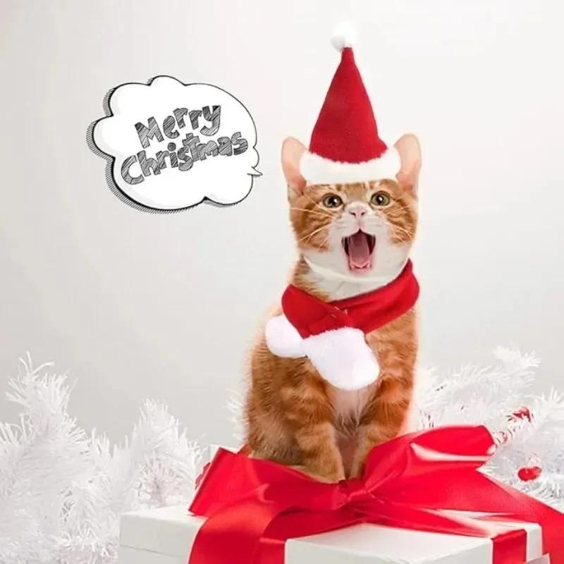 1-10PCS Pet Christmas Hat And Scarf Outfit Soft Costume Set For Cats And Small Dogs Holiday Party Dress Up Accessories