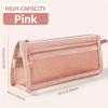 Desk Storage Pencil Case with Handle and Zipper Clear Double-layer Pencil Pouch Marker Pouch,  Cute Stationary Organizer Pen Bag