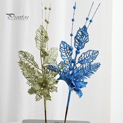 Künstliche Blätter, glänzendes Pulver, glitzernde hohle künstliche Blume, Weihnachtsfeier-Dekoration, Ambiente-Requisite, Beerenzweig, Hochzeits-Requisite