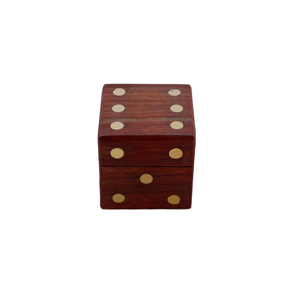 Shriji Crafts Wooden Dice Box with 5 Dice Storage for Decoration, Games, for Kids Adults