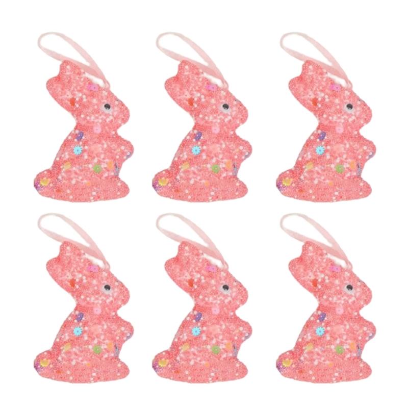 6er-Pack Oster-Themen-Schaumstoff-Hasen zum Aufhängen Funkelnde Pailletten Hasen-Ornament Festival Feiertagsdekoration für Zuhause