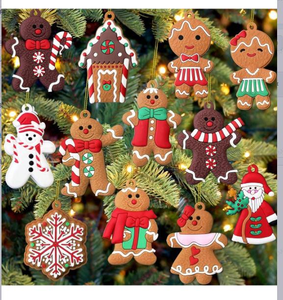 12pcs Gingerbread Man Ornaments for Christmas Tree, Assorted Gingerbread Ornaments, Gingerbread Christmas Ornaments