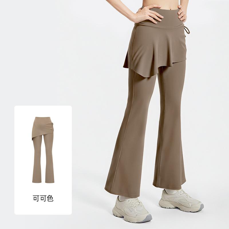 

Новые плиссированные расклешенные кюлоты, имитация двух частей, микро-La Pilates, с высокой талией, с эффектом подтяжки бедер, брюки для йоги XXL какао