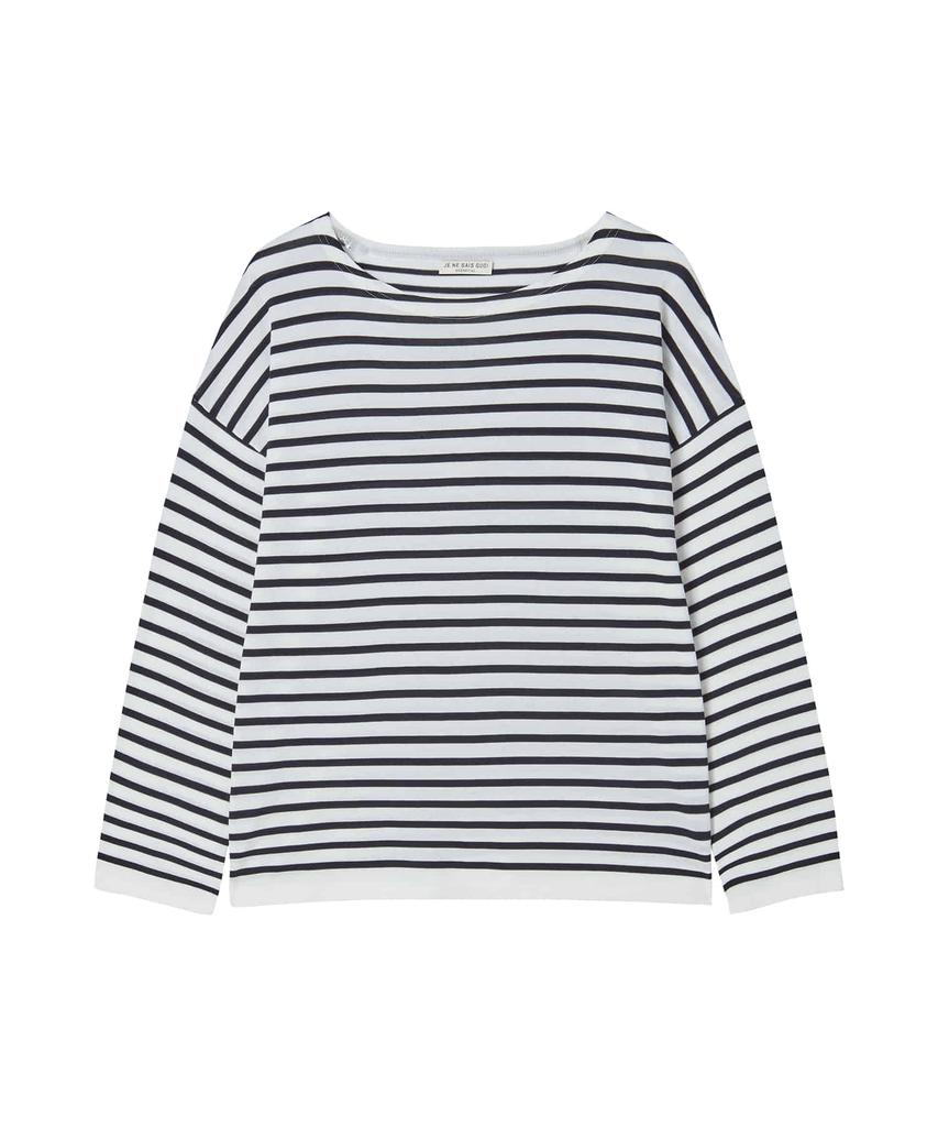 JE NE SAIS QUOI Silk Tencel Stripe Pullover_Off-White/Navy