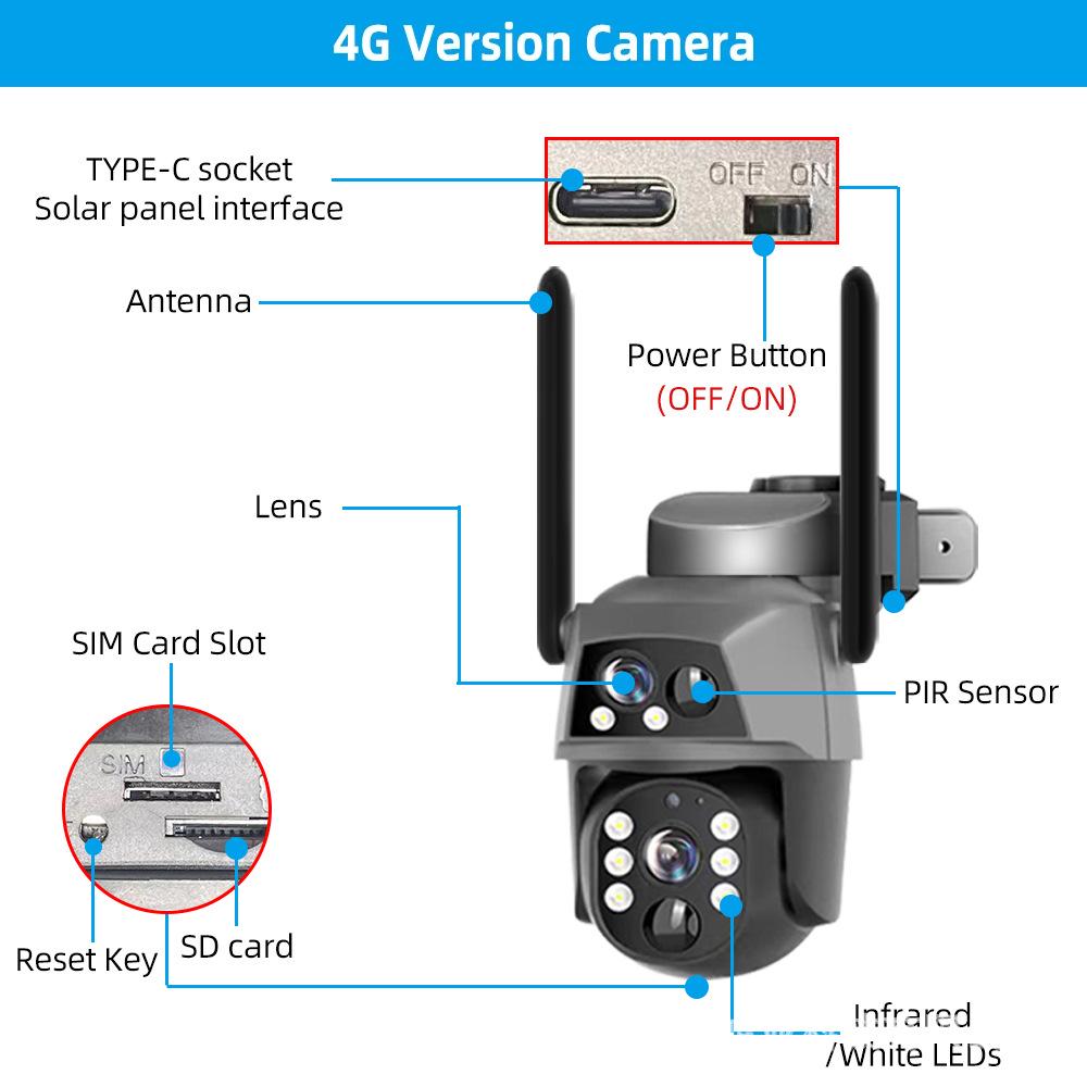 8MP 4K Dual Lens Solar 4G Outdoor Camera with PIR Night Vision