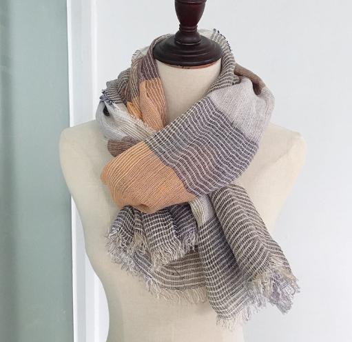 New Unisex Style Plaid Winter Scarf For Women Men Blends Cotton And Linen Long Women's Scarves Shawl 95x190cm