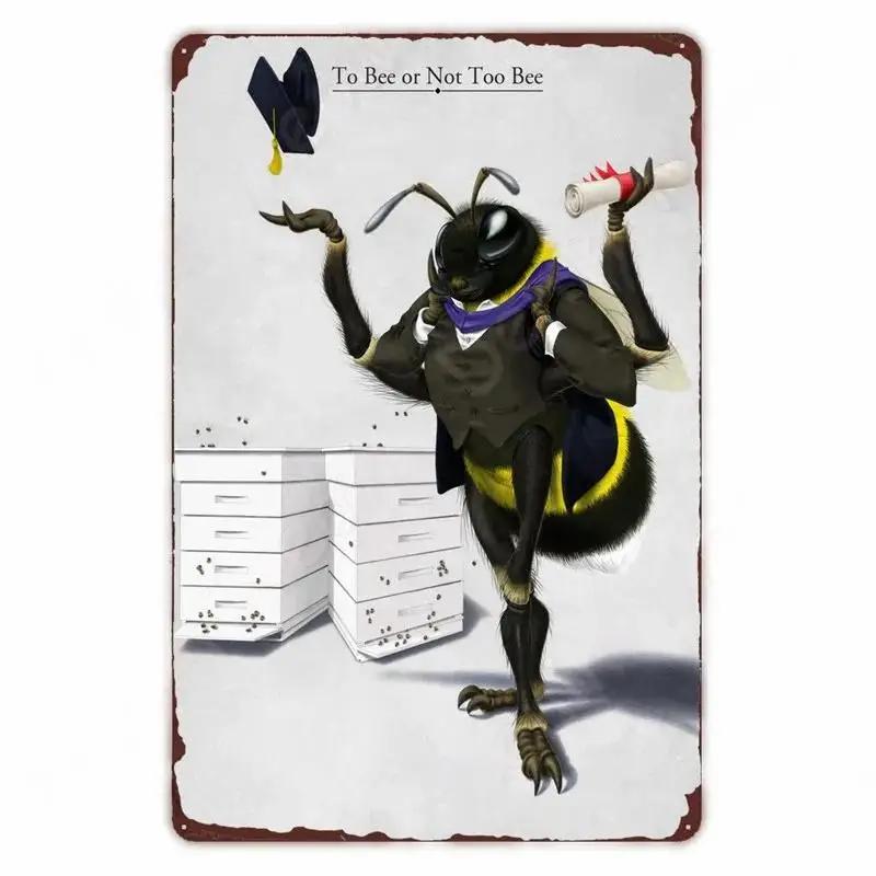 Vintage Bee Kind Funny Poster Honeybee Happy Retro Metal Sign Home Outdoor Wall BeeKeeper Slogans Art Tin Plate Decoration