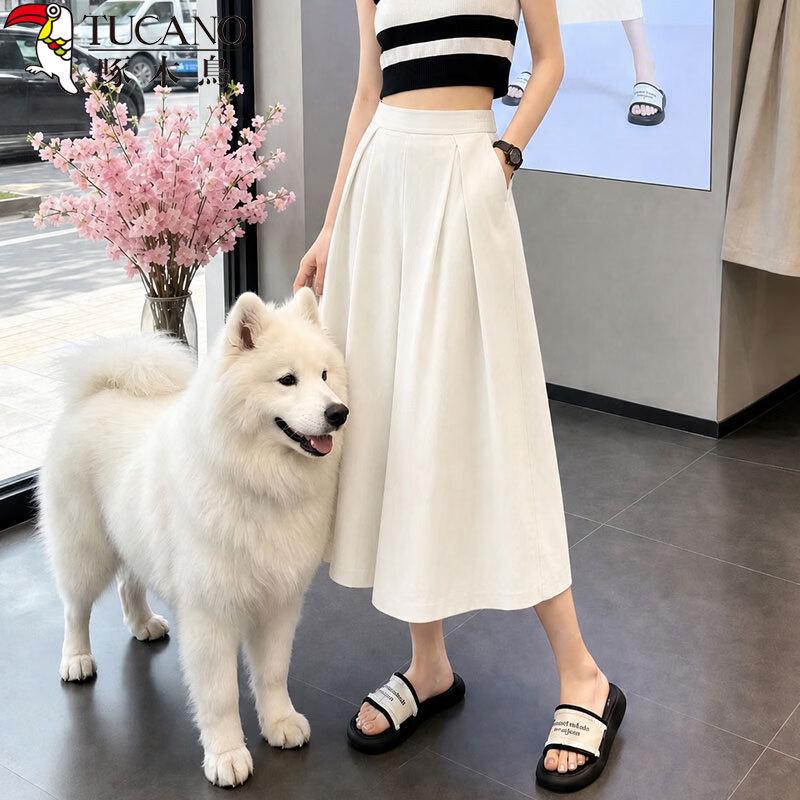 Women's 7/8 Length Ice Silk High Waist Wide-Leg Skirt Pants