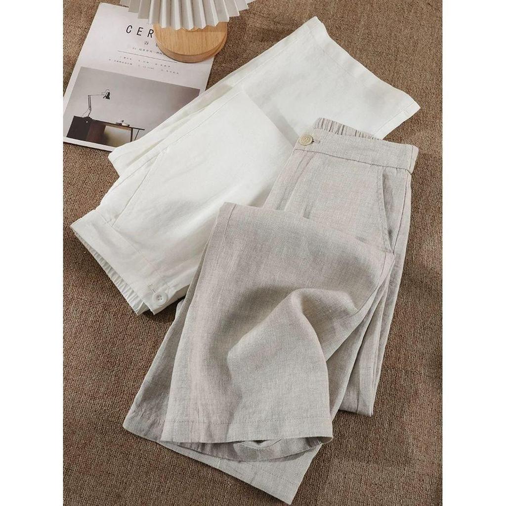 Women's High Waist Linen Wide-Leg Pants - 2026 New Style, Slimming, Casual, Cropped, and Straight Leg.