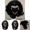 Latex Schwarzes Langes Haar Affenkopfmaske Für Halloween-Kostüme Und Party-Rollenspiel