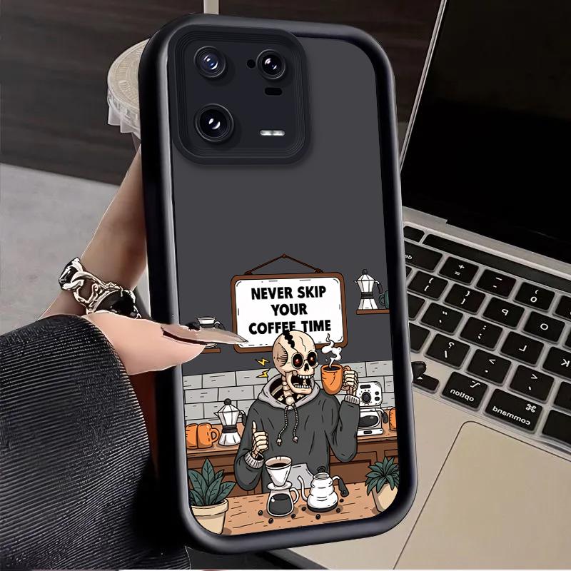 Coffee Time Skeleton Case for Xiaomi Mi 15 14 14T 13 13T 12 11 11T Lite POCO X7 X6 5G X5 X3 NFC F6 F5 M7 M6 Pro 4G Cover Funda