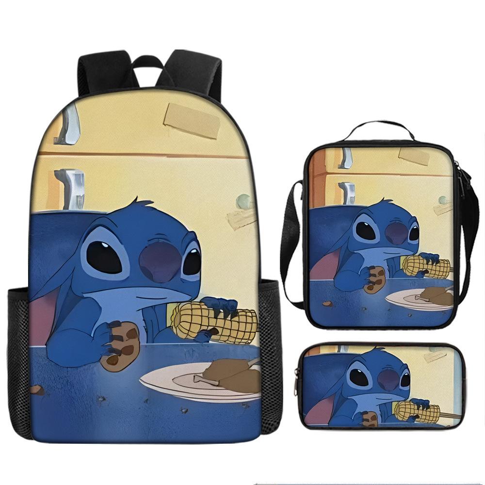 Stitch Kids Backpack Set 3-Piece Student School Bag Lunch Box Pencil Case Digital Print Gift Set for Children