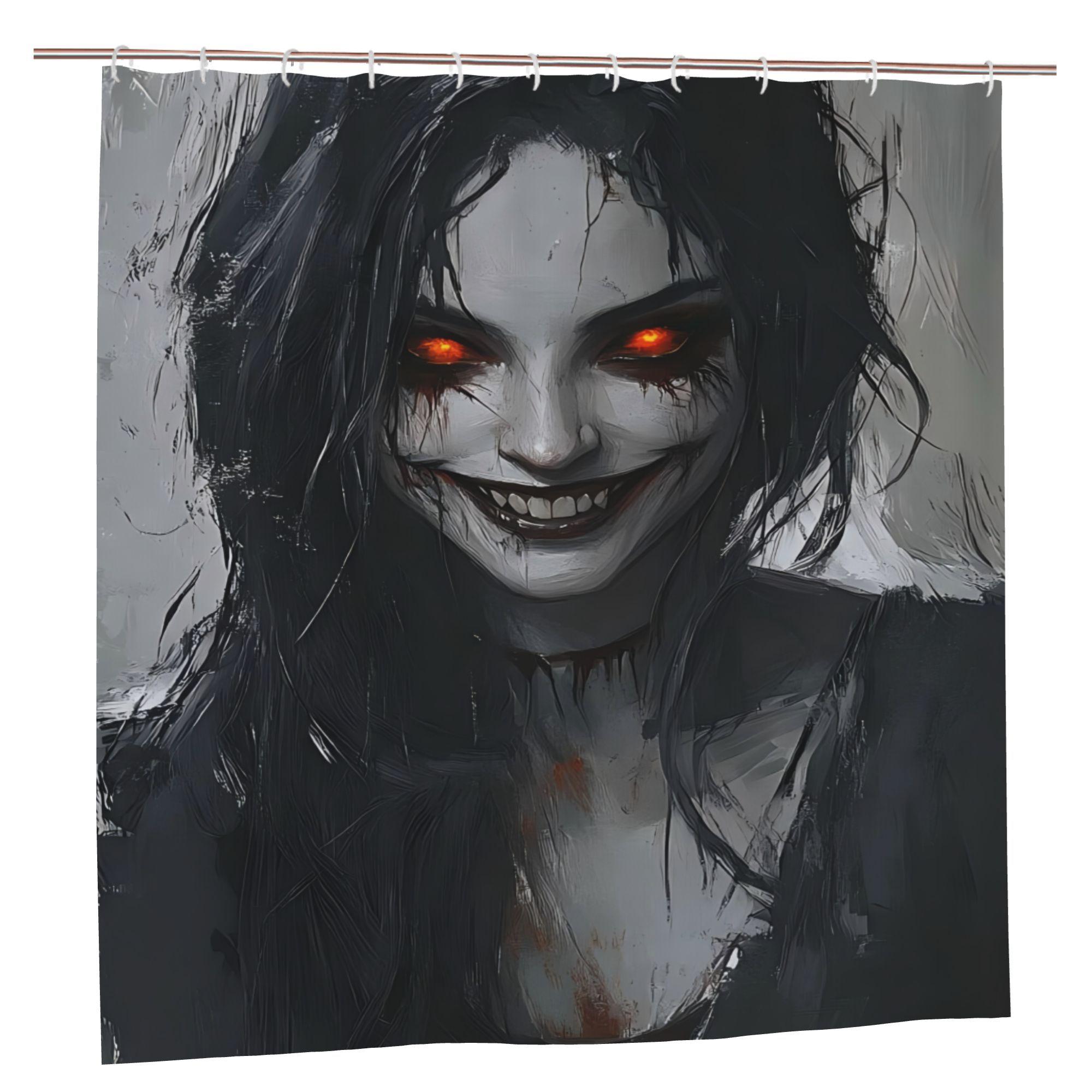 Gothic Glow Woman Shower Curtain – Red Eyes & Blood Splatter Design, Dark Tones, Machine Washable Horror-Themed Bathroom Decor W60H190(CM)-1 Pcs