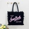 New bag, beach large-capacity shoulder commuter bag, handmade fringed denim printed tote bag.