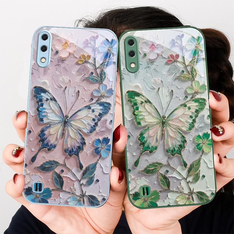 Eleganter rosa Schmetterling Für Samsung A01 02 A03 Core 04 05 A06 10 12 A13 14 5G 15 16 M02 12 Note 8 9 10 20 Glas Ultra Handyhülle