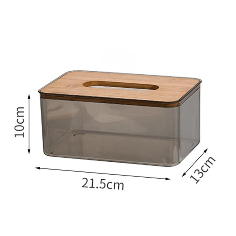 Nordic Minimalist Wooden Tissue Box Cover Holder Organizer Modern Desktop Transparent Rectangular Bamboo Facial Tissue Dispenser