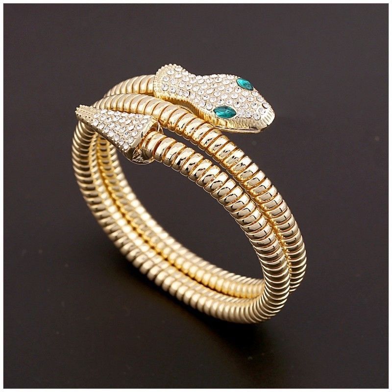 

Elastic Ring Bracelet Retro Light Luxury Green Eye Opening Snake Collar Necklace one size(17-20cm)