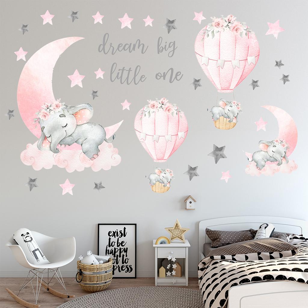Sacinora Adesivi Murali Nuvole E Stelle Rosa - Decalcomanie In Vinile Rimovibile Per Cameretta Bambini, Soggiorno, Asilo - Foglio 30x90 Cm, Autoadesivo