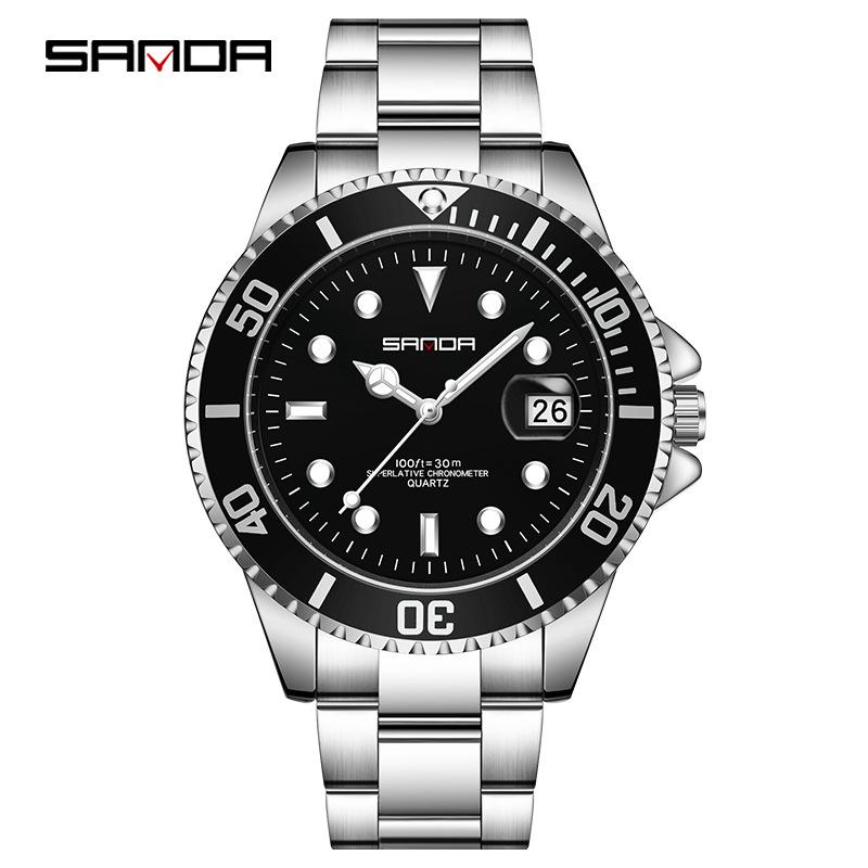 Sanda Men s Quartz Watch - Steel Band, Green/Black Design, Casual Waterproof Model