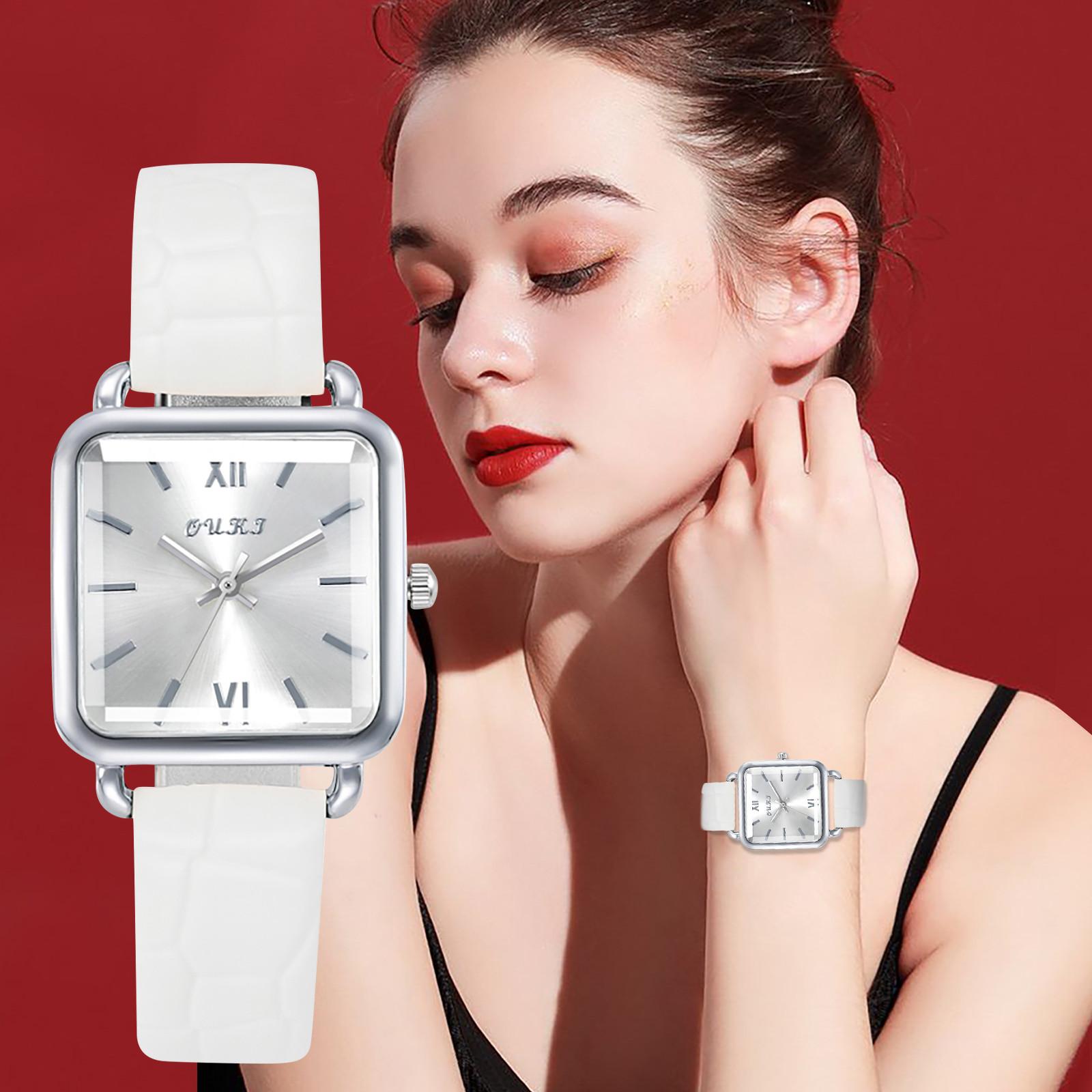 

Винтажные квадратные часы с компактным циферблатом и ремешком, женские часы One Size белый
